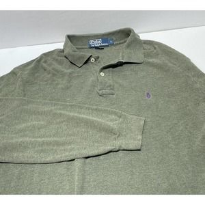 Polo Ralph Lauren Shirt Light Sweater Mens‎ Large Green Long- Sleeve Cotton Pony